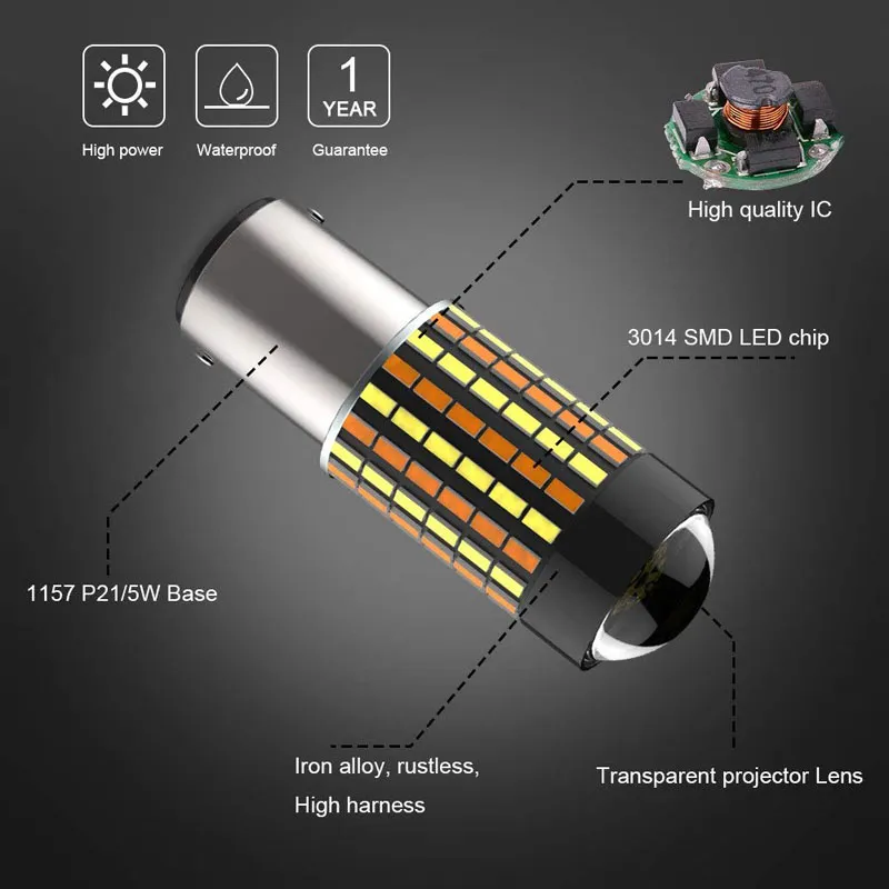 1157 Bay15D 120SMD 3014 Amber/White Dual Color Bulb for Car Front DRL Turn Signal Light