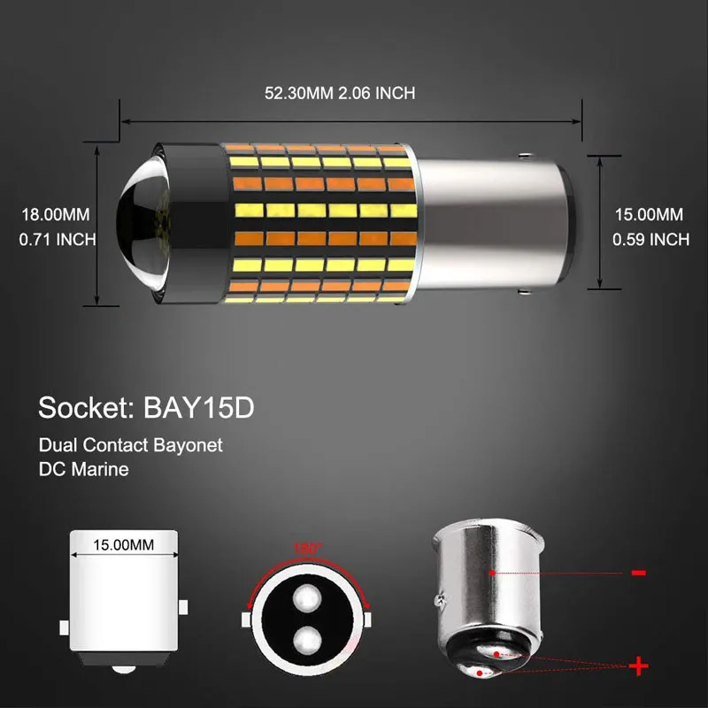 1157 Bay15D 120SMD 3014 Amber/White Dual Color Bulb for Car Front DRL Turn Signal Light