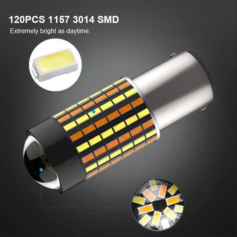 1157 Bay15D 120SMD 3014 Amber/White Dual Color Bulb for Car Front DRL Turn Signal Light