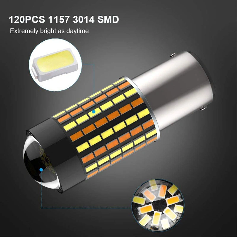 1157 Bay15D 120SMD 3014 Amber/White Dual Color Bulb for Car Front DRL Turn Signal Light