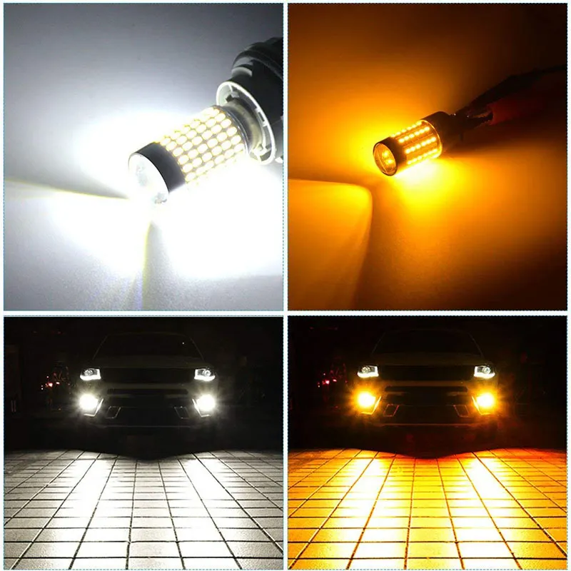 1157 Bay15D 120SMD 3014 Amber/White Dual Color Bulb for Car Front DRL Turn Signal Light