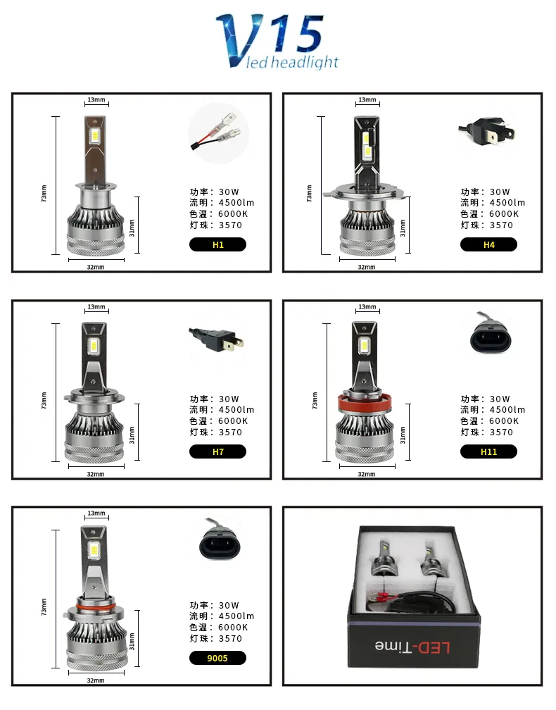 30W 9000lm Auto Lamp 6500K LED Light Bulb Electric Car Conversion Kit Car LED Headlight