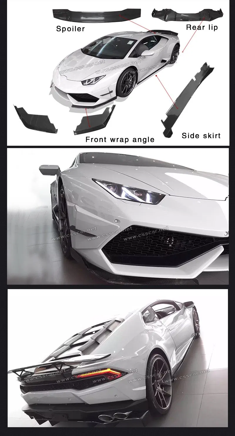 3K Plain Weave Carbon Fiber DNC Style Front Wrap Angle Rear Lip Body Kit for Lamborghini Huracan Bodykit