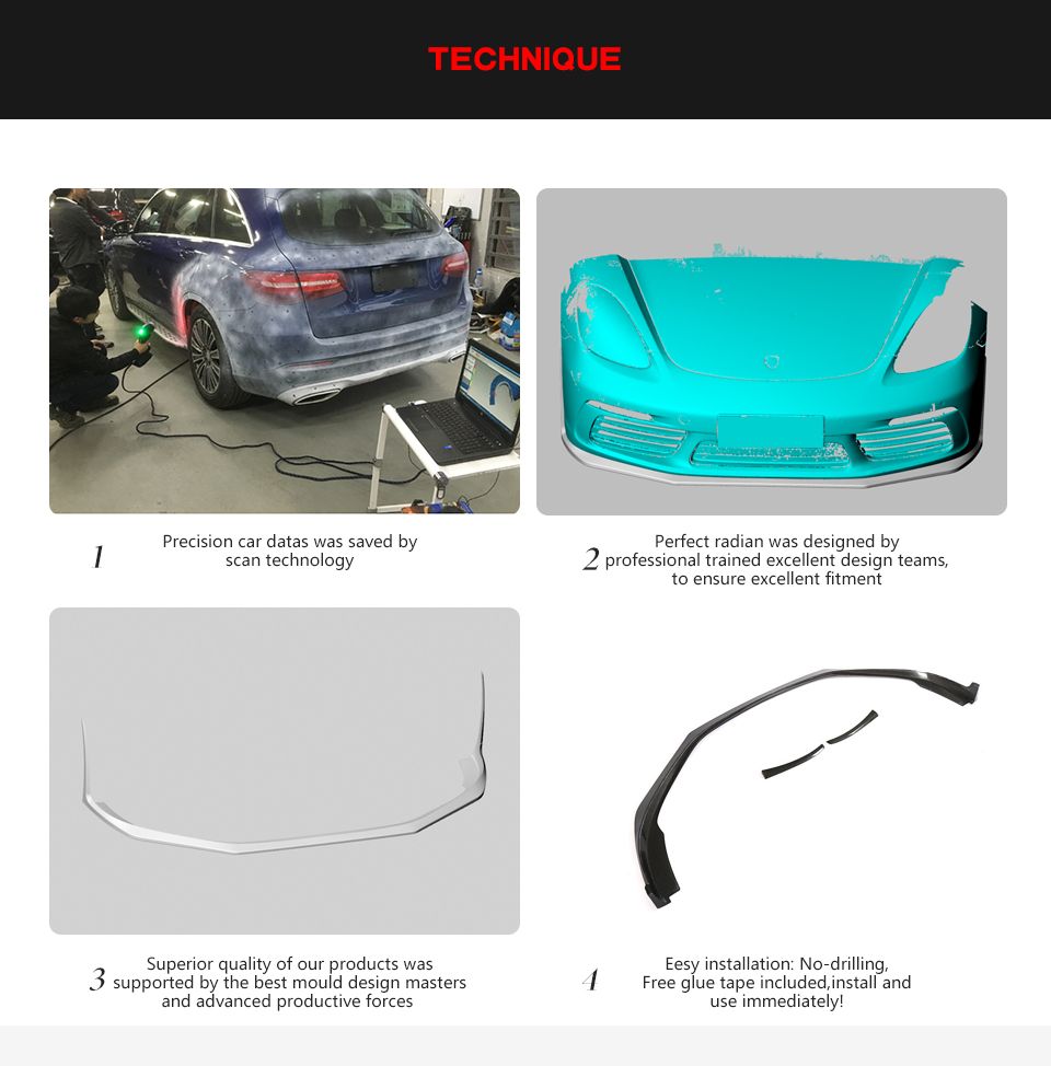 3PCS/Set Carbon Fiber Front Lip for Porsche 718 Boxster Cayman 2016-2018