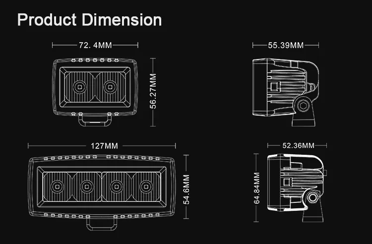 4 Inch Slim Amazing Bright LED LED Work Light IP68 IP69K Waterproof Rectangular Lights for Motorcyle Snowmobile ATV UTV and Bike