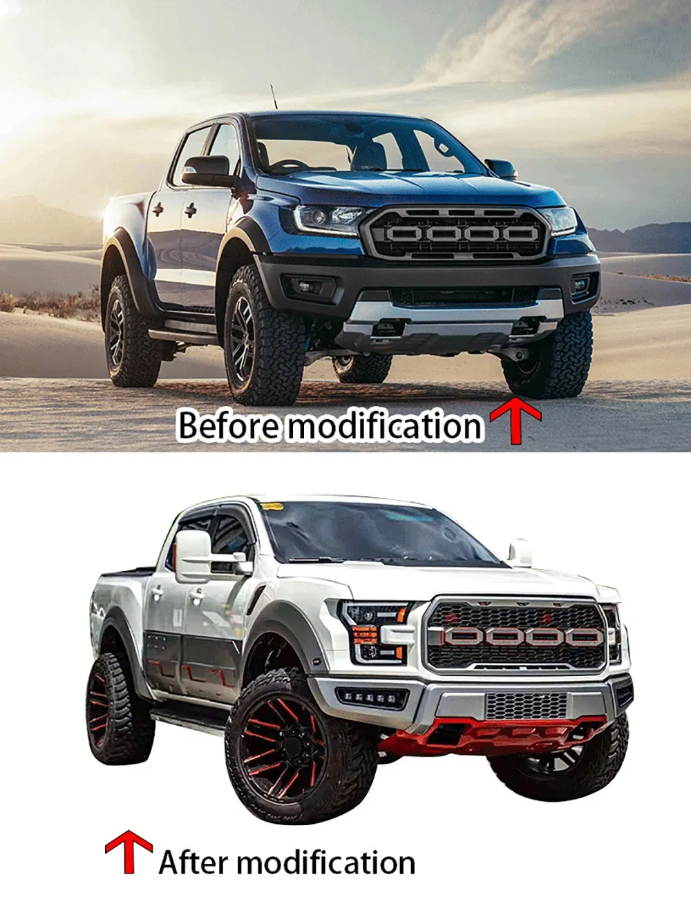 4X4 Accessories Front Bumper Body Kits for Ford Ranger T6 T7 T8 2013-2019 Upgrade to F150 Raptor 2021