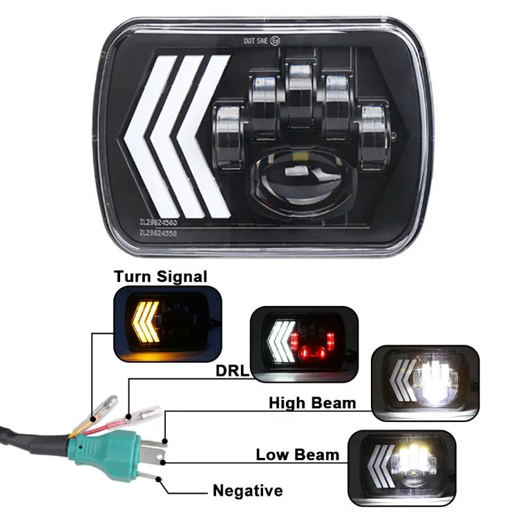 55W Square 7X6 5X7" Inch LED Headlights with DRL Amber Turn Signal for Jeep Wrangler Yj Cherokee Xj