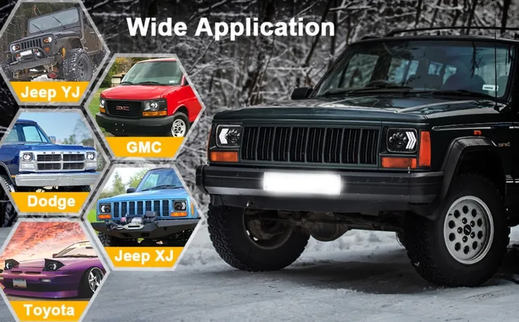 55W Square 7X6 5X7" Inch LED Headlights with DRL Amber Turn Signal for Jeep Wrangler Yj Cherokee Xj