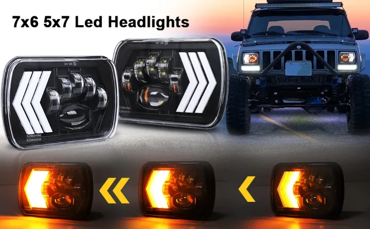 55W Square 7X6 5X7" Inch LED Headlights with DRL Amber Turn Signal for Jeep Wrangler Yj Cherokee Xj