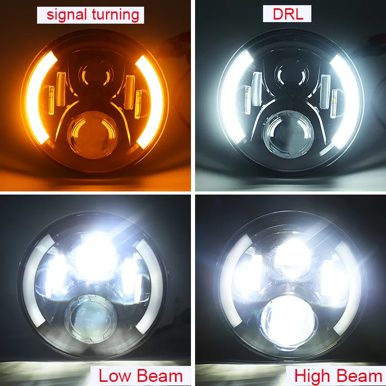 7" Round Headlamp Halos with Angel Eyes High Low Beam DRL Amber Turning Signal 7 Inch LED Headlight for Jeep Wrangler Jk Cj LED Car Light