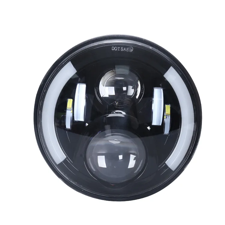 7" Round Headlamp Halos with Angel Eyes High Low Beam DRL Amber Turning Signal 7 Inch LED Headlight for Jeep Wrangler Jk Cj LED Car Light