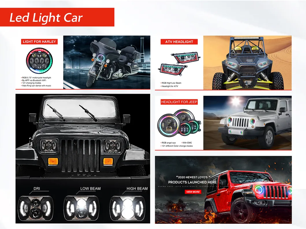 7" Round Headlamp Halos with Angel Eyes High Low Beam DRL Amber Turning Signal 7 Inch LED Headlight for Jeep Wrangler Jk Cj LED Car Light