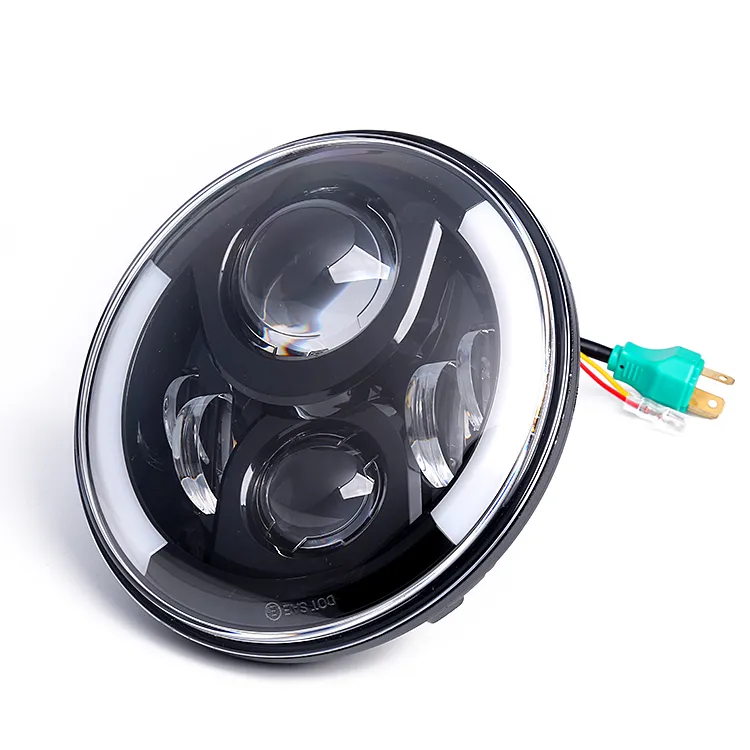 7" Round Headlamp Halos with Angel Eyes High Low Beam DRL Amber Turning Signal 7 Inch LED Headlight for Jeep Wrangler Jk Cj LED Car Light