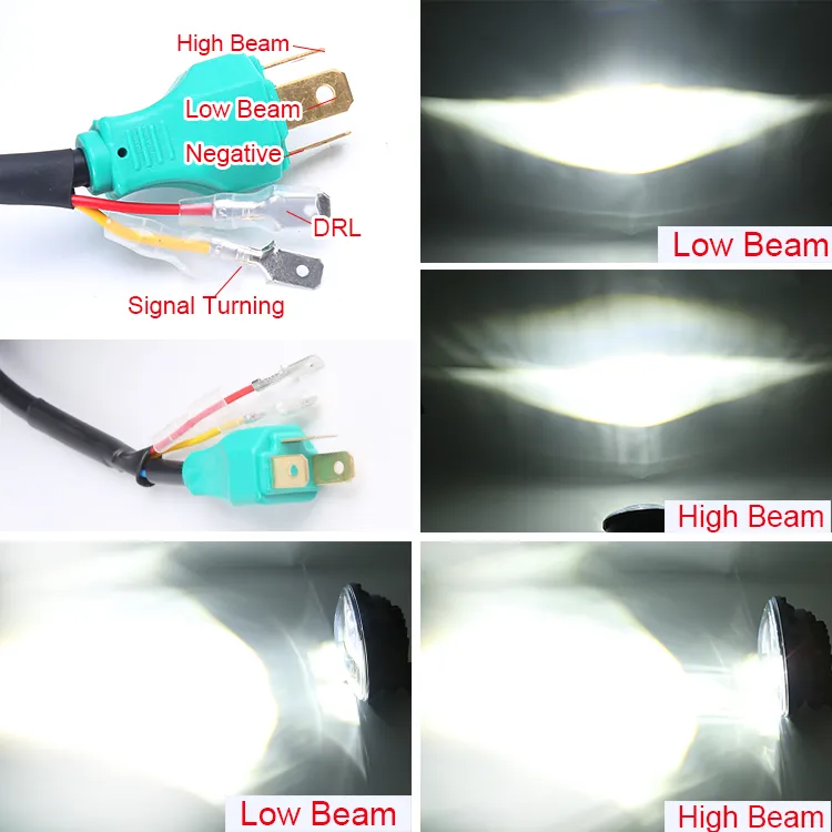 7" Round Headlamp Halos with Angel Eyes High Low Beam DRL Amber Turning Signal 7 Inch LED Headlight for Jeep Wrangler Jk Cj LED Car Light