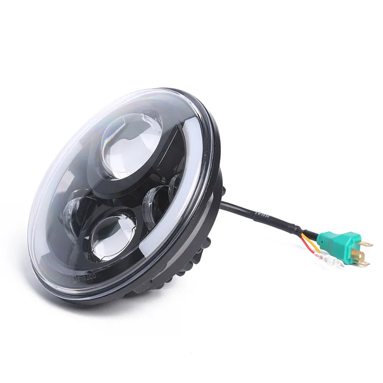 7" Round Headlamp Halos with Angel Eyes High Low Beam DRL Amber Turning Signal 7 Inch LED Headlight for Jeep Wrangler Jk Cj LED Car Light