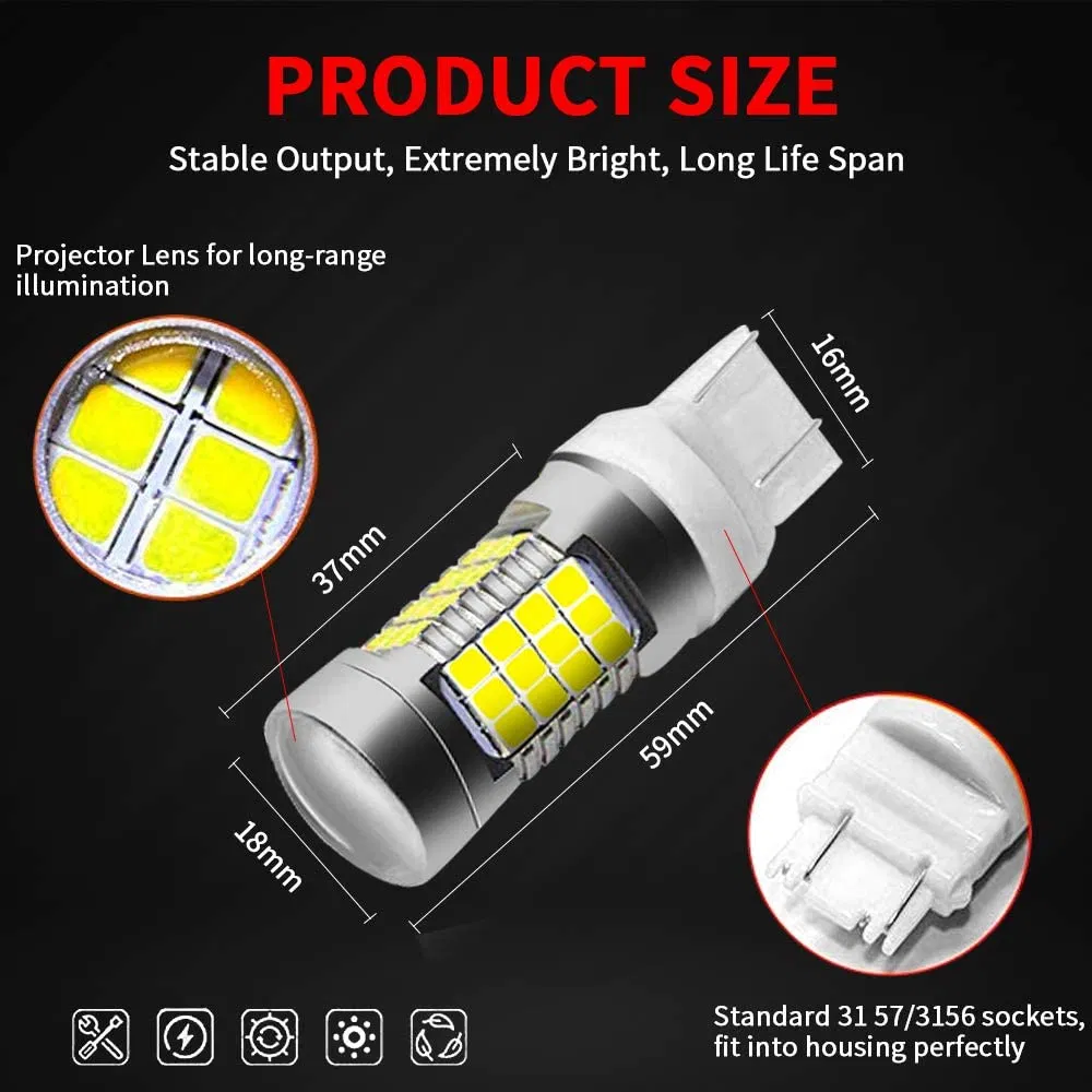 7440 LED Bulbs 360 Degree 2000lm 54-SMD LED 6000K Xenon White 7440 992 T20 W21W 7443 Bulbs Replacement with Projector Lens for Trucks Tail Brake Lights