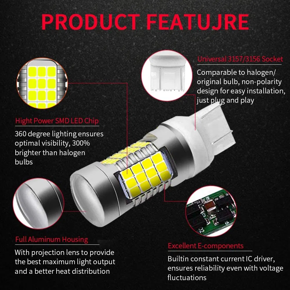 7440 LED Bulbs 360 Degree 2000lm 54-SMD LED 6000K Xenon White 7440 992 T20 W21W 7443 Bulbs Replacement with Projector Lens for Trucks Tail Brake Lights