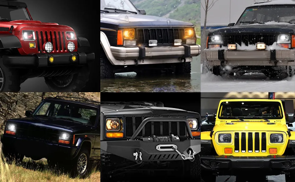 7X6 LED Headlights Square 5X7 Inch Headlights 55W Halo with White&Amber Arrow DRL & Red Atmosphere Lights Sequential Turn Signals Lights for Trucks H5054 69822