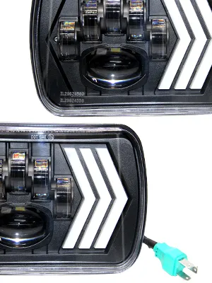 7X6 LED Headlights Square 5X7 Inch Headlights 55W Halo with White&Amber Arrow DRL & Red Atmosphere Lights Sequential Turn Signals Lights for Trucks H5054 69822