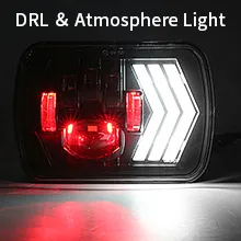 7X6 LED Headlights Square 5X7 Inch Headlights 55W Halo with White&Amber Arrow DRL & Red Atmosphere Lights Sequential Turn Signals Lights for Trucks H5054 69822