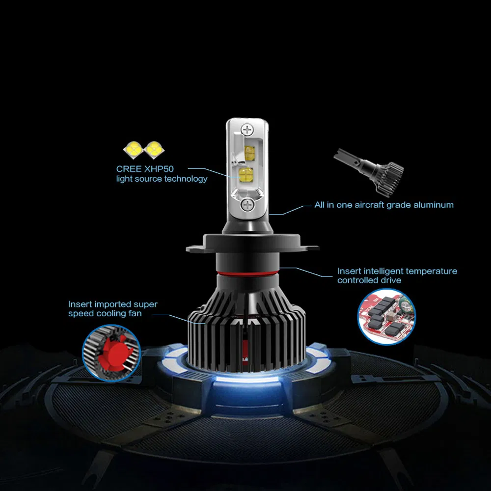 8000lm Fan Cooling Head Lamp Light T8 High Low Beam Psx24 Psx26 Auto Car LED Headlight Bulb
