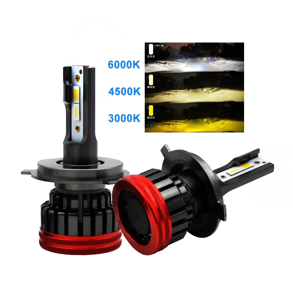 80W 8000lm LED H4 Tri Color 3000K 4300K 6000K LED Headlight