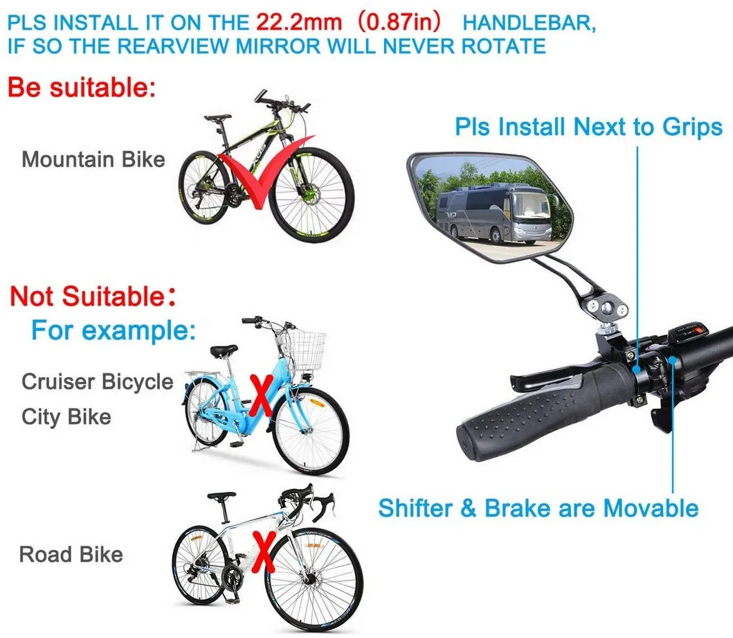 a Pair Bike Mirrors, Blast-Resistant, Glass Lens Bar End Mountain Bicycle Mirror Adjustable Bike Glass Mirror Safe Rearview