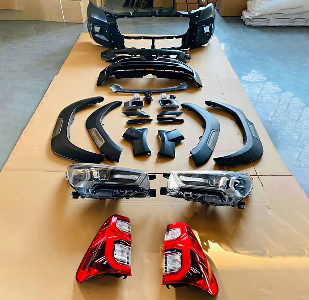 Auto Body Kit Front Bumper with Grille and Lamp for Toyota Hilux Vigo 2004-2018 Upgrade to Rocco 2020 2021