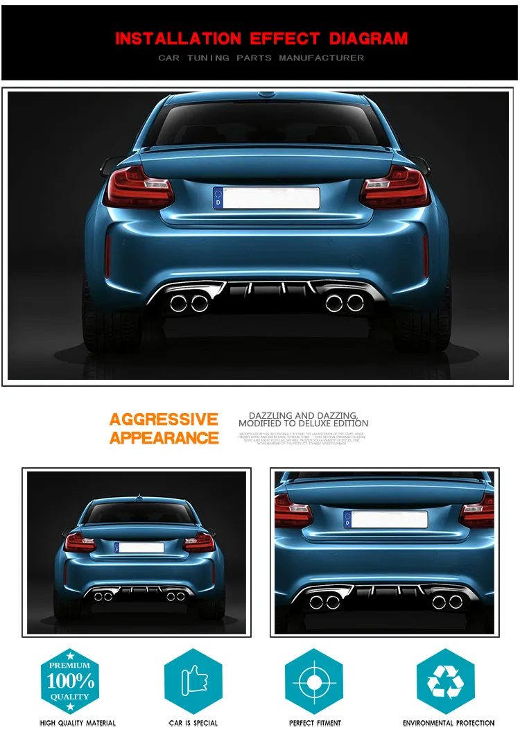 Big Fins Carbon Car Rear Diffuser Lip Spoiler for BMW F87 M2 Base Coupe 16-17