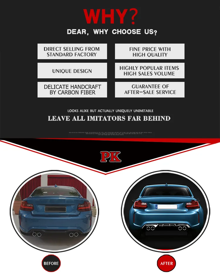 Big Fins Carbon Car Rear Diffuser Lip Spoiler for BMW F87 M2 Base Coupe 16-17