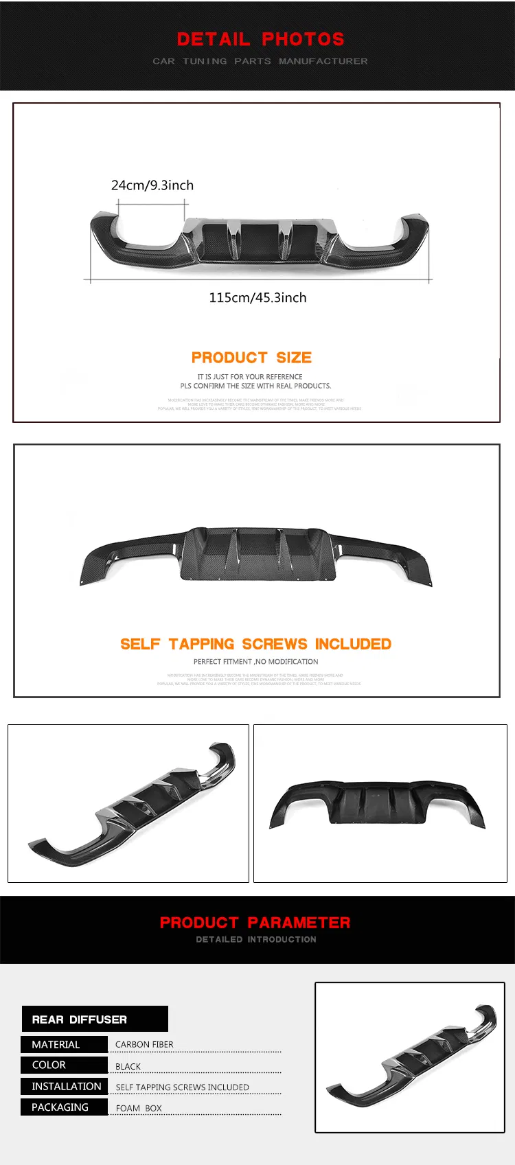 Big Fins Carbon Car Rear Diffuser Lip Spoiler for BMW F87 M2 Base Coupe 16-17