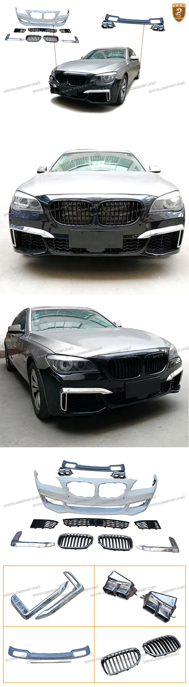 Car Accessories Auto M760 Style Front Rear Bumper with Exhaust Tips Body Kit for BMW 7 Series F01