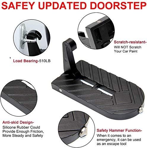 Car Doorstep Vehicle Folding Ladder U Shaped Hook Pedal Foot Pegs Multifunction Easy Access to Rooftop with Safety Hammer Doorstep for Car Roof-Rack Truck SUV J