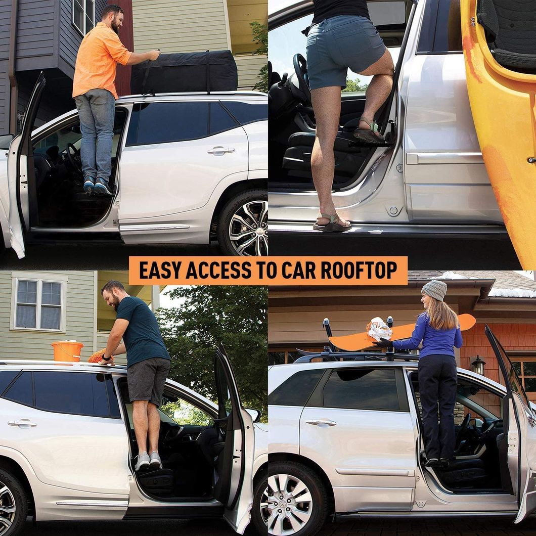 Car Doorstep Vehicle Folding Ladder U Shaped Hook Pedal Foot Pegs Multifunction Easy Access to Rooftop with Safety Hammer Doorstep for Car Roof-Rack Truck SUV J
