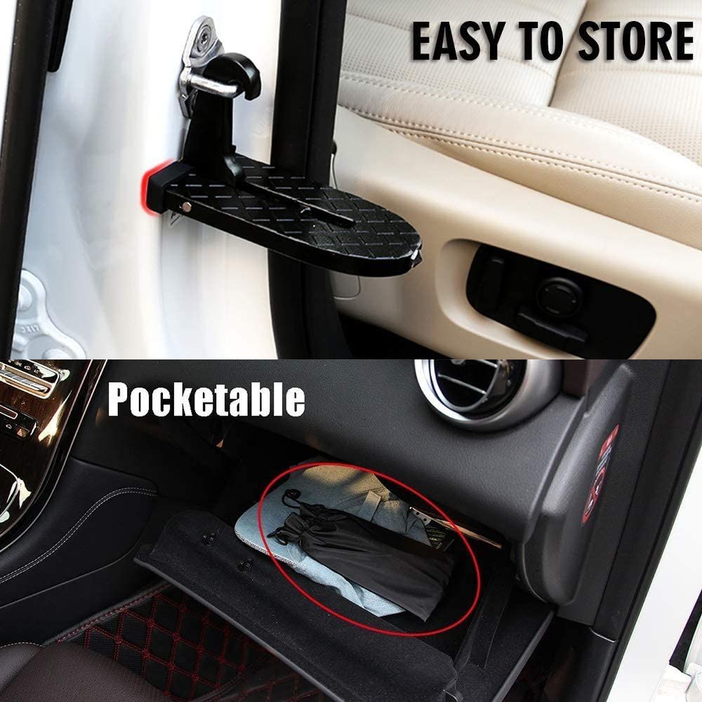 Car Doorstep Vehicle Folding Ladder U Shaped Hook Pedal Foot Pegs Multifunction Easy Access to Rooftop with Safety Hammer Doorstep for Car Roof-Rack Truck SUV J