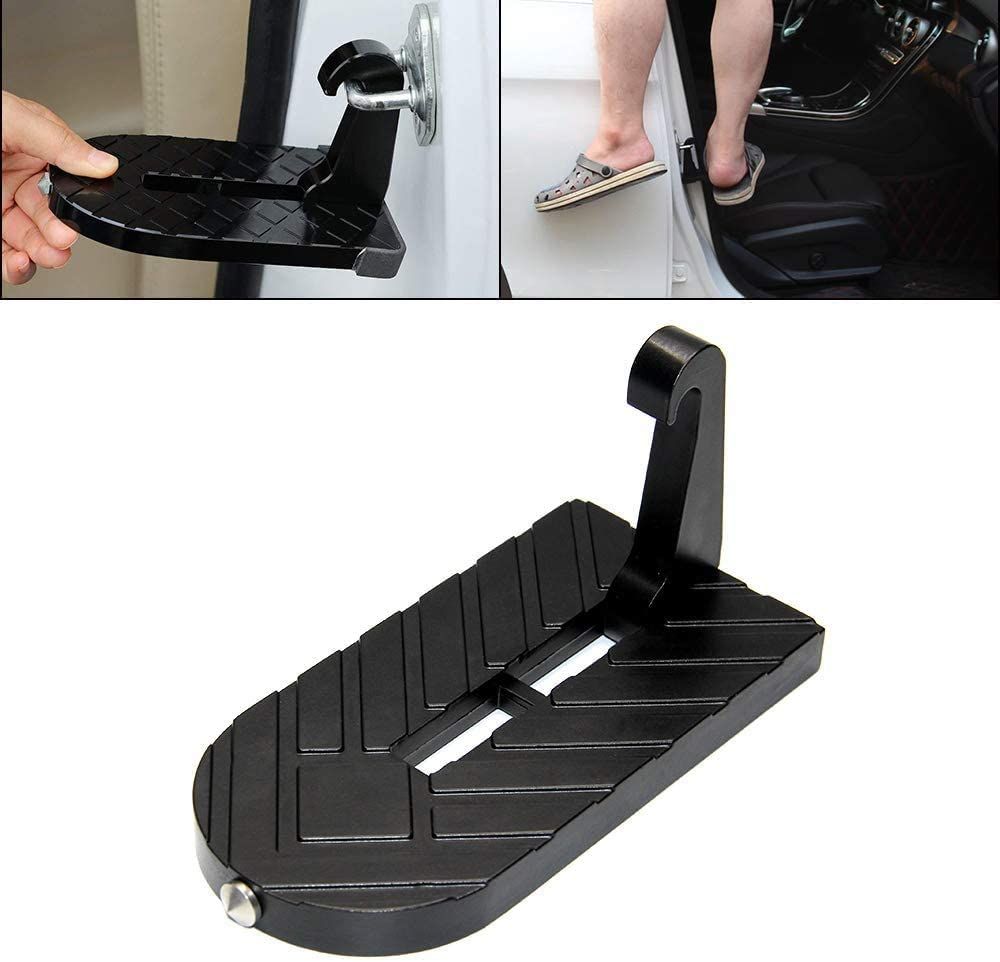 Car Doorstep Vehicle Folding Ladder U Shaped Hook Pedal Foot Pegs Multifunction Easy Access to Rooftop with Safety Hammer Doorstep for Car Roof-Rack Truck SUV J