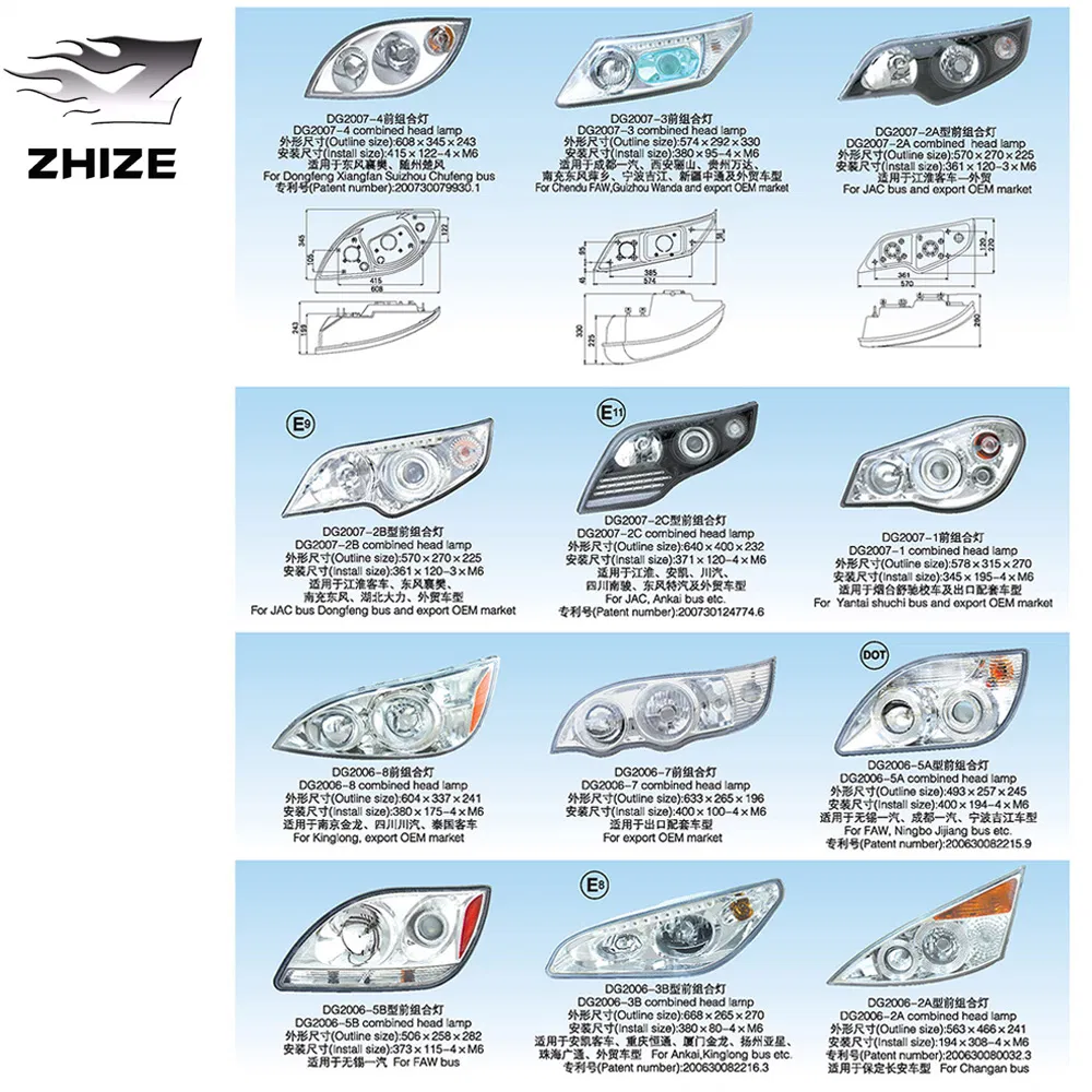 Car Lamp Lights Dg2006-3b Combined Head Lamp for Ankai, Kinglong Bus etc.