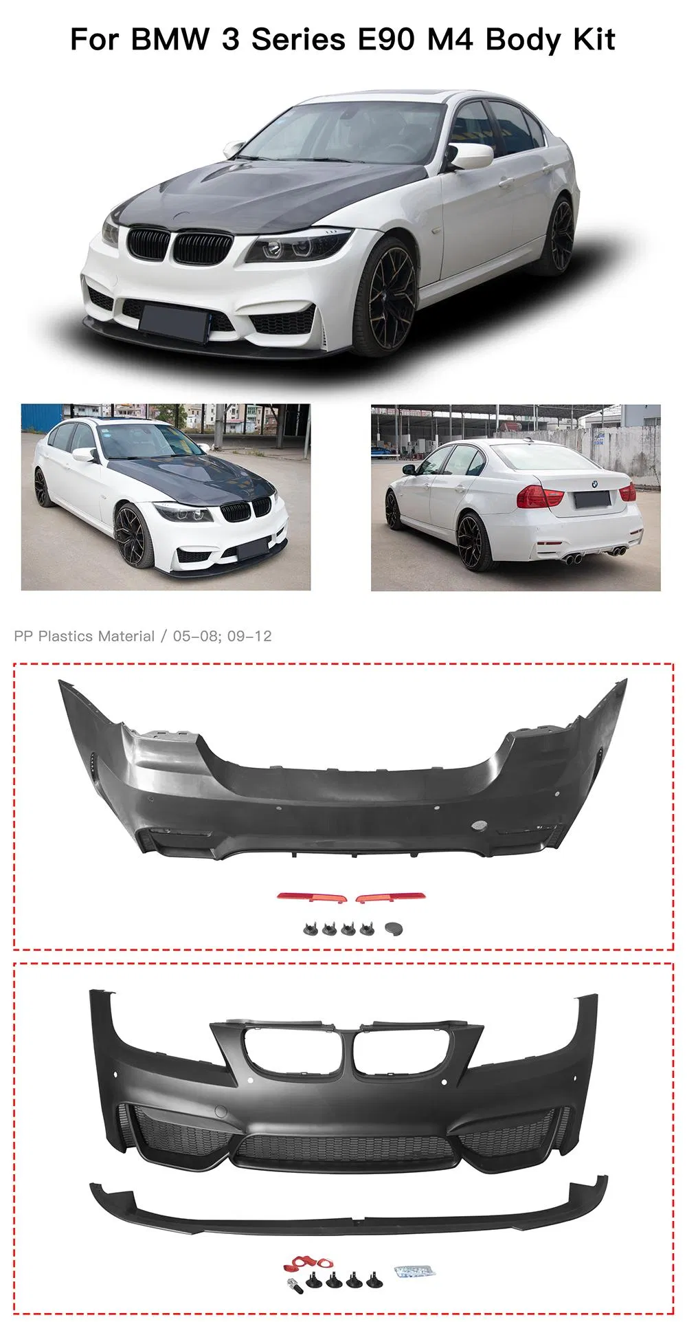 Car M4 Bumpers for BMW E90 Front Bumper Kit PP Material 2005 -2012 Body Kit for BMW E90