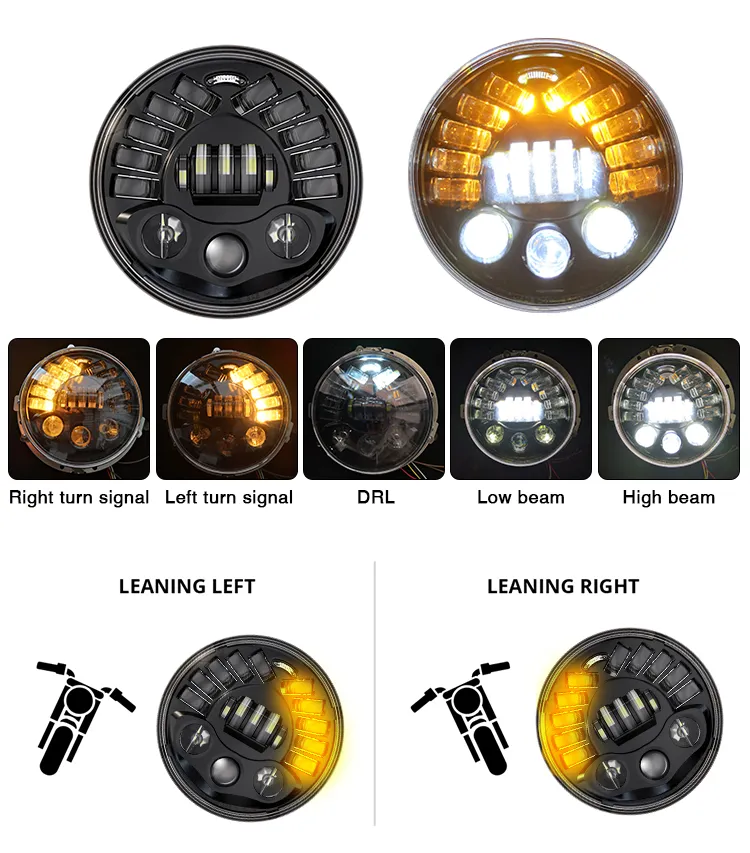 Car Motorcycle 7inch LED Headlight Harley Dual Color Amber Jeep Wrangler 7" LED Headlight Headlamp