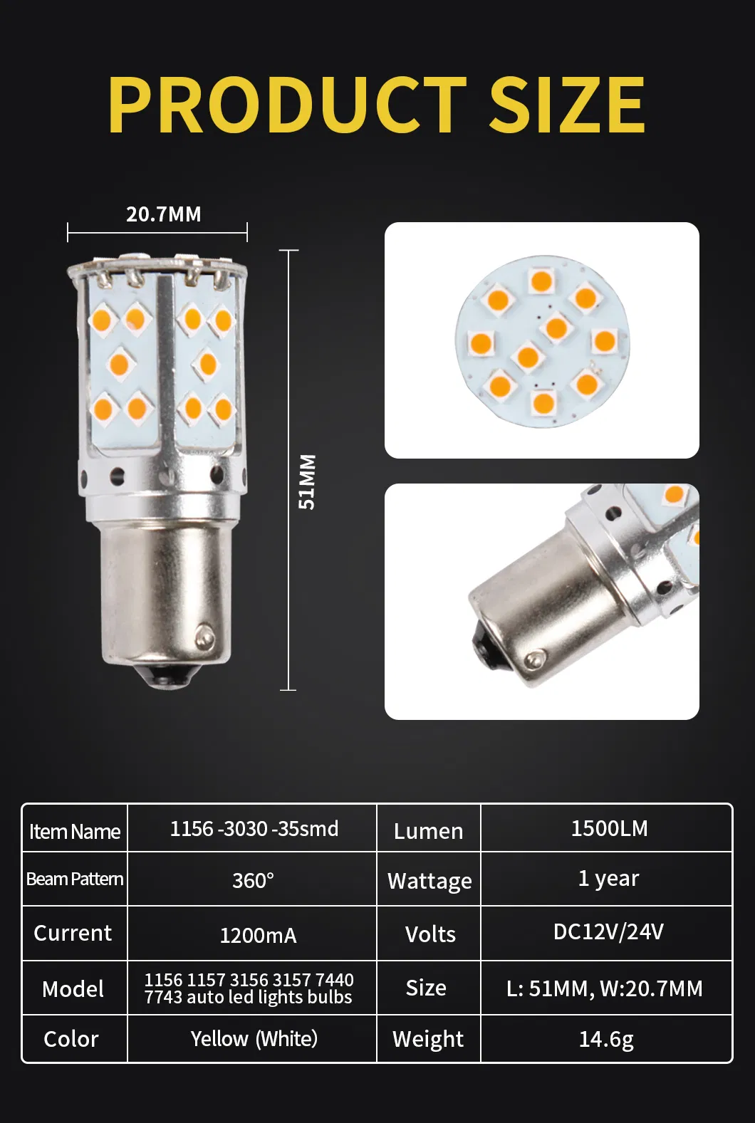 Car Reversing Rear Turn Signal Tail Light 1156 3030 Chip 35SMD Bright Turn Lights