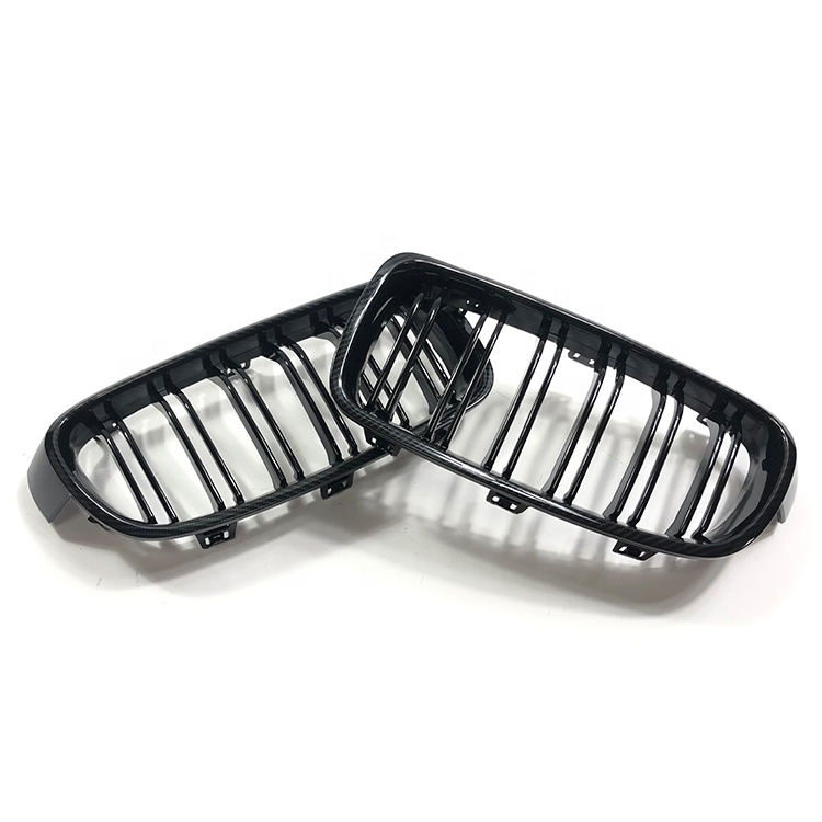 Carbon Fiber Dual Slat Water Transrer Printing Black Car Face Guard Grill for BMW F30 F35 3 Series