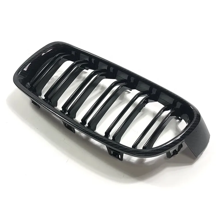 Carbon Fiber Dual Slat Water Transrer Printing Black Car Face Guard Grill for BMW F30 F35 3 Series