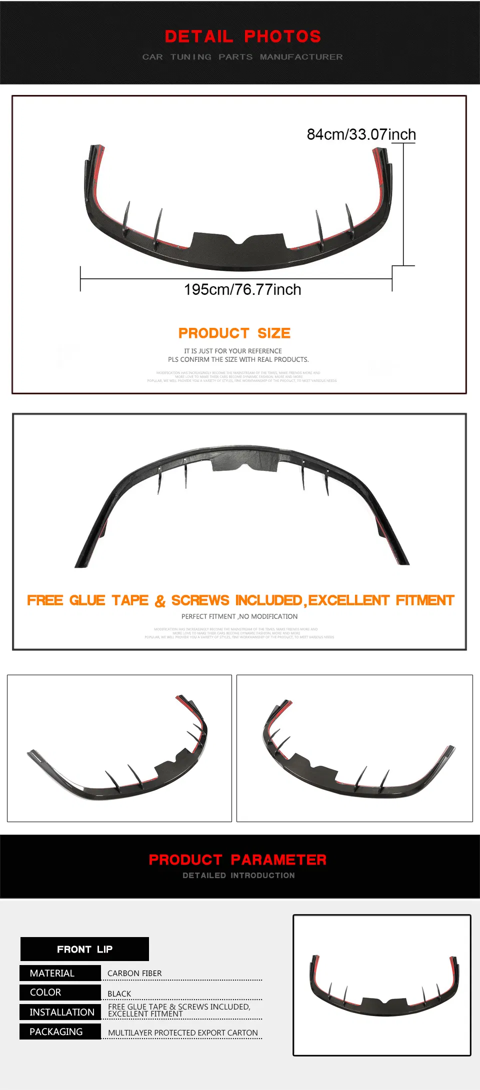 Carbon Fiber Front Bumper Lip for Ferrari 458 Speciale Coupe 2-Door 2014-2015