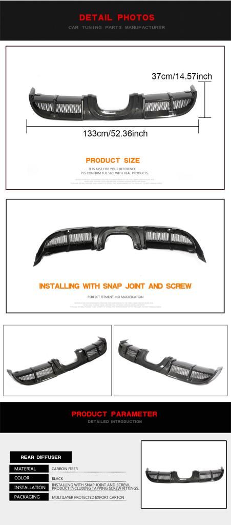 Carbon Fiber Rear Bumper Diffuser for Porsche 718 Boxster Cayman 2016-2018