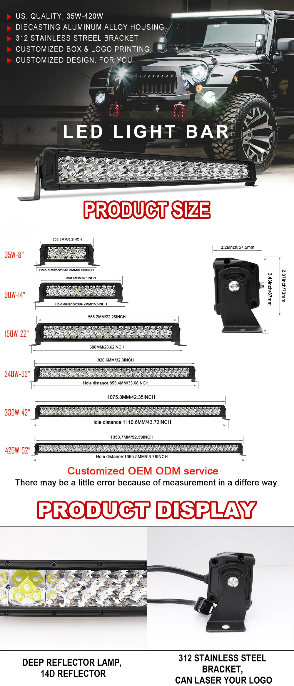 CE RoHS 2021 High Power Super Bright 500m Dual Row DRL 4X4 off Road 8" 12" 20" 32" 40inch 52inch Single Row LED Light Bar Car