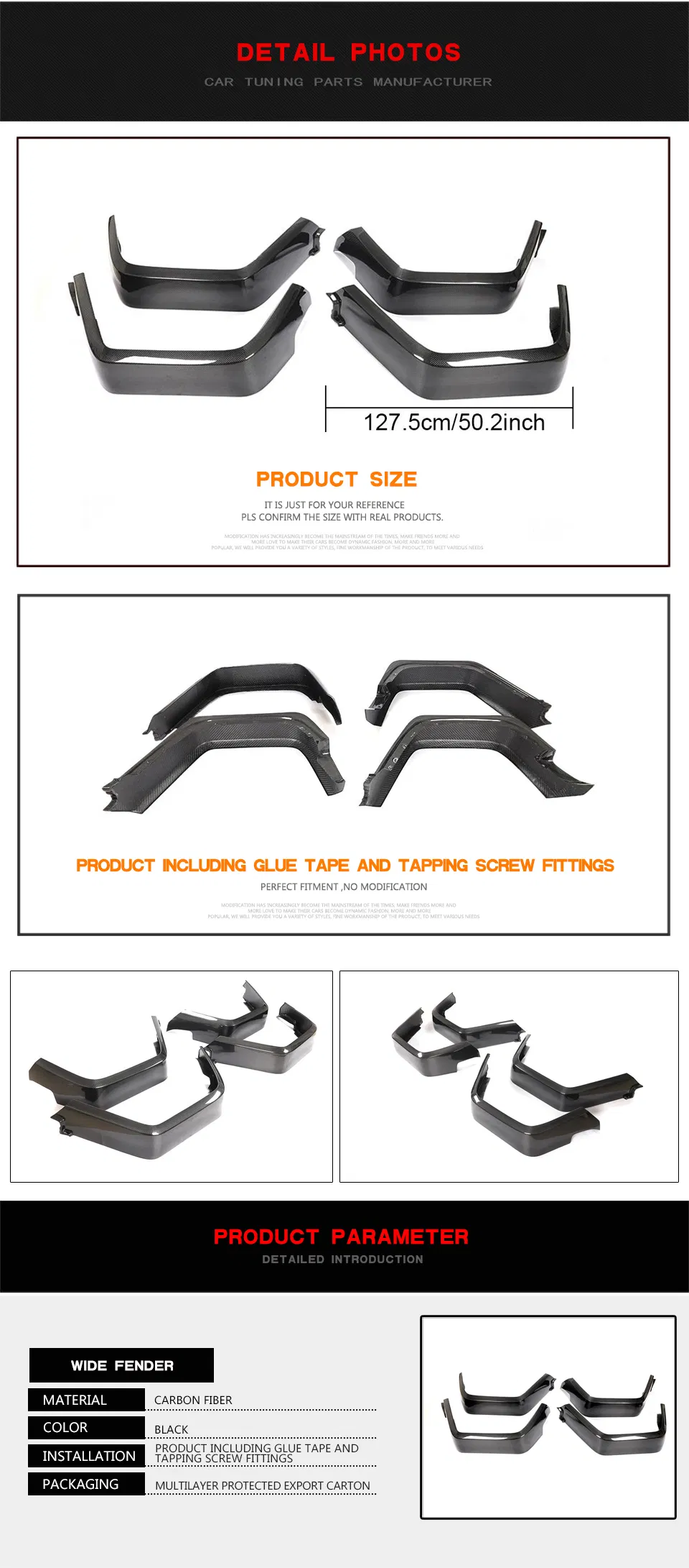 Dry Carbon Fiber Wide Fender Flares for Mercedes-Benz G-Class W463 G500 G550 G63 Amg 2020