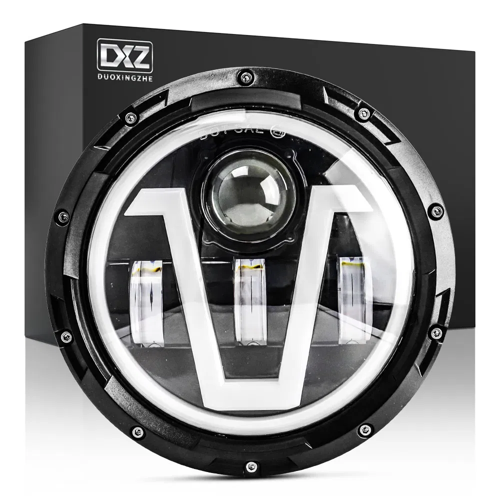 Dxz LED Jeep Headlight 7inch V-Shaped Round Spotlight Auto Lighting System for Jeep Wrangler Headlight