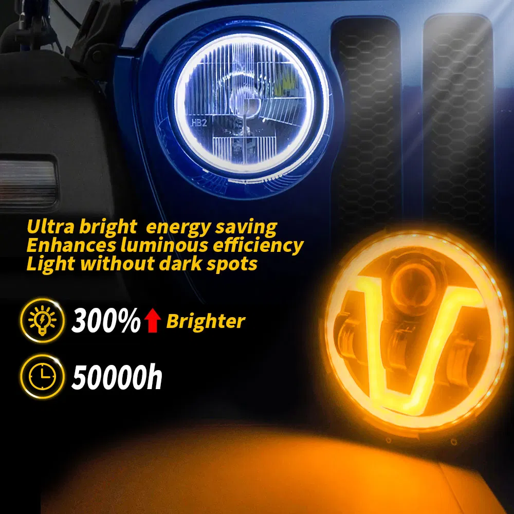 Dxz LED Jeep Headlight 7inch V-Shaped Round Spotlight Auto Lighting System for Jeep Wrangler Headlight