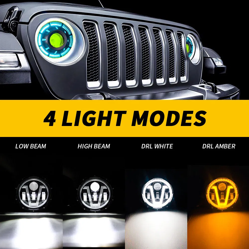 Dxz LED Jeep Headlight 7inch V-Shaped Round Spotlight Auto Lighting System for Jeep Wrangler Headlight