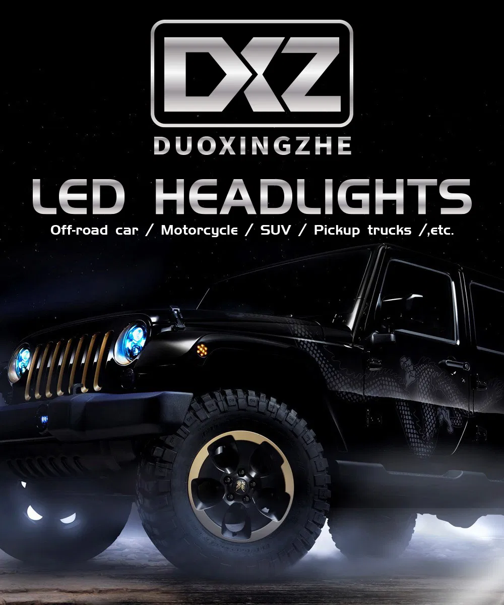 Dxz LED Jeep Headlight 7inch V-Shaped Round Spotlight Auto Lighting System for Jeep Wrangler Headlight